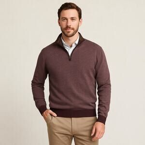 Robert Graham Burgundy 1/4 Zip Sweater Men’s Wool Cotton Knit Pullover